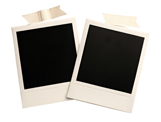 Two blank Polaroid photos on a transparent background for creative projects