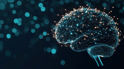 Brain Cybernetic brain concept with futuristic glowing elements and data links.