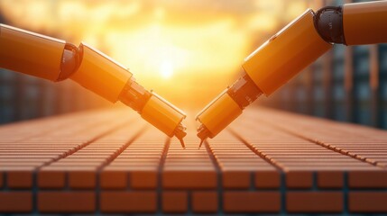 Cooperation Two AI powered robotic arms working together on an advanced manufacturing task.