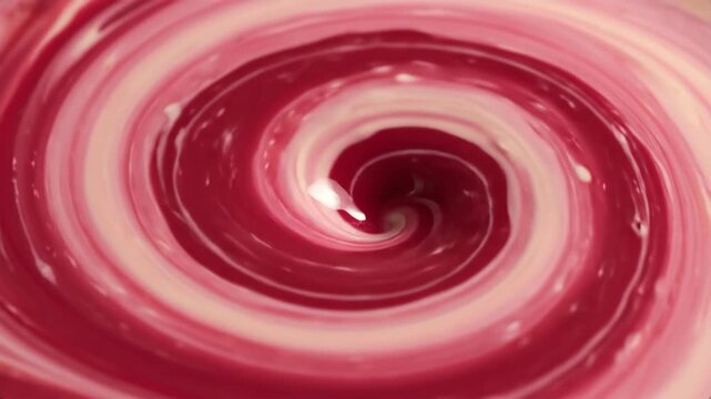 Red and white liquids swirling in a mesmerizing mix. Abstract fluid dynamics capturing color diffusion and blending motion in water.