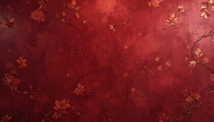 Red Wallpaper Texture, with gold flower accent