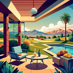 Desert home patio overlooking a golf course. 