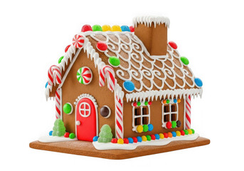 Gingerbread house decoration isolated on transparent background