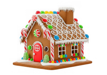 Gingerbread house decoration isolated on transparent background