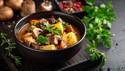 Rentier-Eintopf mit Pilzen