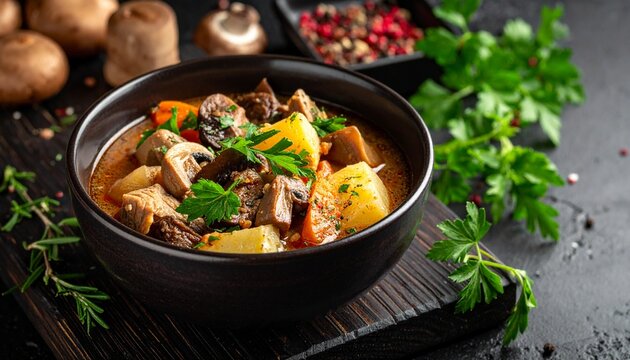 Rentier-Eintopf mit Pilzen