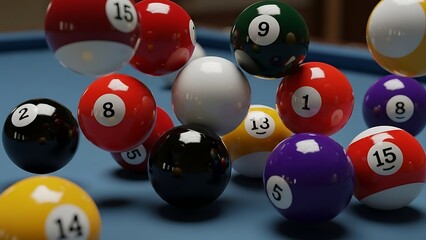 Colorful Billiard Balls Flying Through Air
