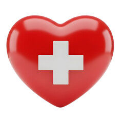 Obraz premium Red heart with medical cross symbol isolated on transparent background