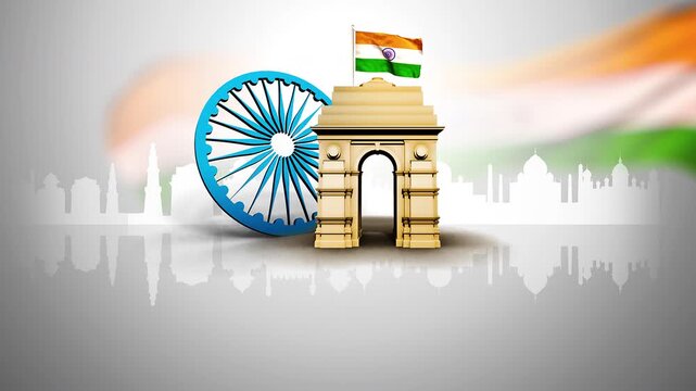 India Republic Day Flag Ashoka wheel India Gate Background