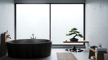 Modern Bathroom with Bonsai Tree