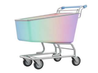 A vibrant gradient shopping cart with a blue handle against a white backdrop isolated on transparent background