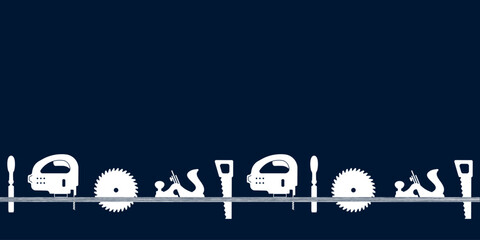 Professional handyman services in blue. Vector banner template with tools collection and text space.  Set of repair tools and wood plank for your web site design, app, UI. EPS10.