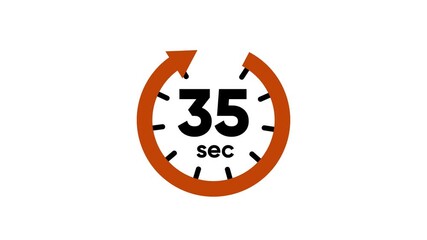 Countdown timer 35 seconds orange circular clock with arrows