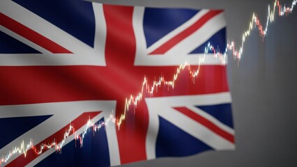 Uk flag with rising financial graph indicating economic growth