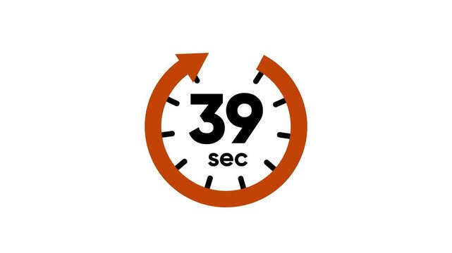 Orange clock with 39 seconds and circular arrow timer symbol countdown