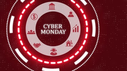 A cyber monday button on a clear projection ,Red wave digital data flow. Seamless loop technology network background concept . Futuristic digital technology animated background concept. - Powered by Adobe