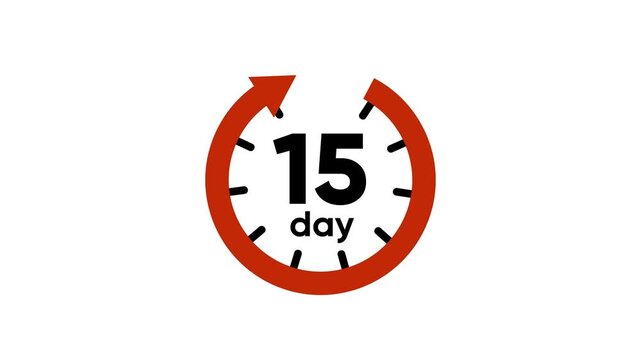 Countdown timer 15 day deadline clock with circular arrow on white background