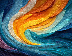 Engaging abstract design showcasing a powerful swirl of bright, textured color streaks.