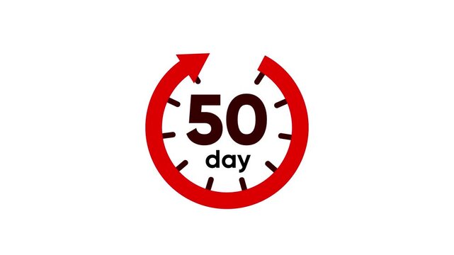 50 Day Countdown Timer Clock Red Circular Arrows White Background Time Limit Deadline