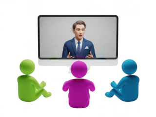 Virtual meeting with professional speaker on screen isolated on transparent background