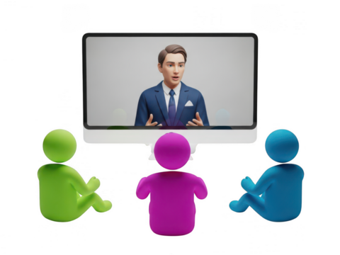 Virtual meeting with professional speaker on screen isolated on transparent background - Powered by Adobe