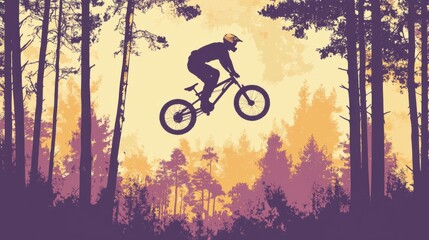 Obraz premium bike, poster, sporty, athlete, sport, silhouette, jump, cyclist, mountain, biker, cycling, vector, extreme, cycling, motocross, race, cycle, ride, adventure, sky, illustration, black, wheel, speed