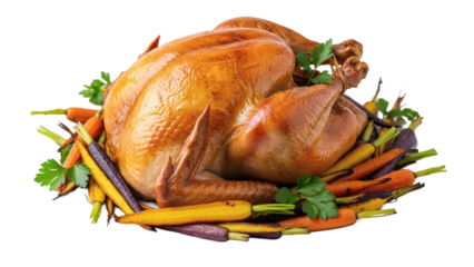 Roasted turkey with vibrant vegetables on a black background a festive centerpiece