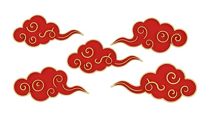Red chinese clouds isolated on transparent background