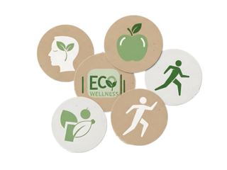 Eco friendly icons with green and white graphics isolated on transparent background