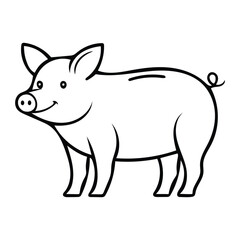 Pig Outline Vector Icon, Minimalist Swine Line Art for Farm and Butcher Shop Branding