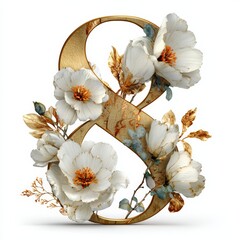 The number 8 consists flowers in watercolor style with space for text on white background	
