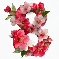 The number 8 consists flowers in watercolor style with space for text on white background	
