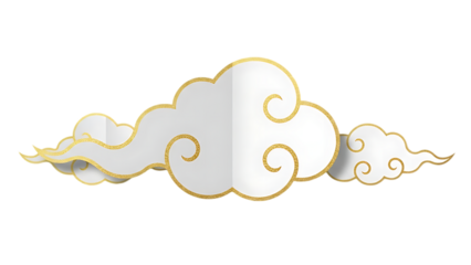 Ethereal white clouds with gold swirls isolated on transparent background