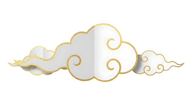 Ethereal white clouds with gold swirls isolated on transparent background - Powered by Adobe