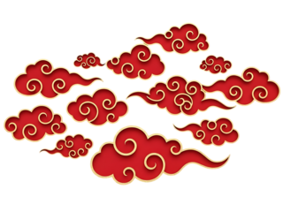 Red chinese cloud shapes isolated on transparent background
