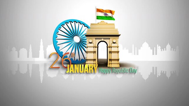 India Republic Day Flag Ashoka wheel India Gate Wishes Background