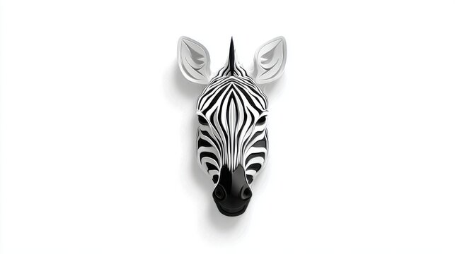 Zebra head isolated on white background, black and white striped African wildlife animal face, minimal safari nature concept illustration