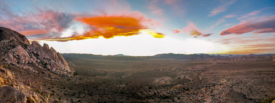 Mountain range sunset from Ryan Mountain Trail