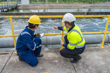 Environmental engineers work at wastewater treatment plants,Water supply engineering working at...