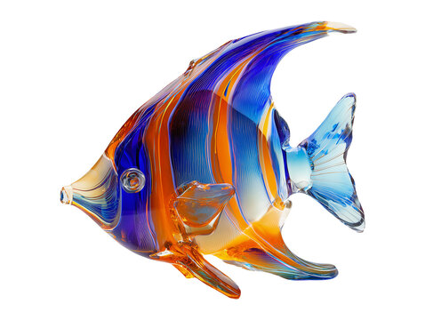 Glass fish figurine blue and orange isolated on transparent or white background, png