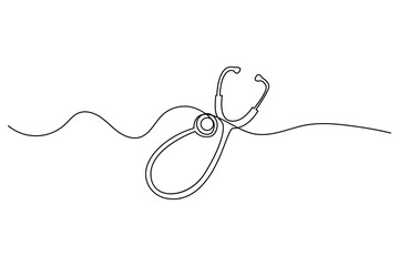 One line vector drawing of medical stethoscope for wellness and healthcare professional concept