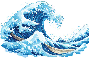 Large wave curling, wood visible in cresting ocean form