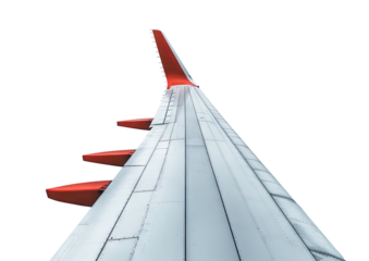 Airplane wing, red accents, high angle isolated view
