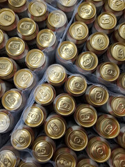Aluminum beer cans in a supermarket
