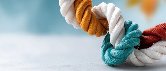 Colorful ropes form connected human faces showing community and connection against a light background with space for text or a message