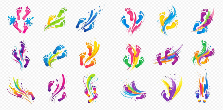 Colorful Footprint Splash Vector Set: Dynamic Paint Splatter and Artistic Footprints Collection.