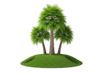 Three palm trees on a mound, isolated on transparent background