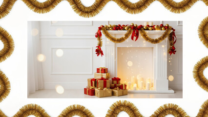 Golden Tinsel Garland Frames – Festive Borders for Holiday Decor and Stock Photography

