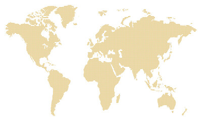 Light gold dotted world map illustration on white background for global branding, luxury design, and international concepts