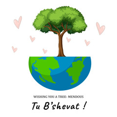 Artistic Tu BiShvat vector illustration with tree on earth